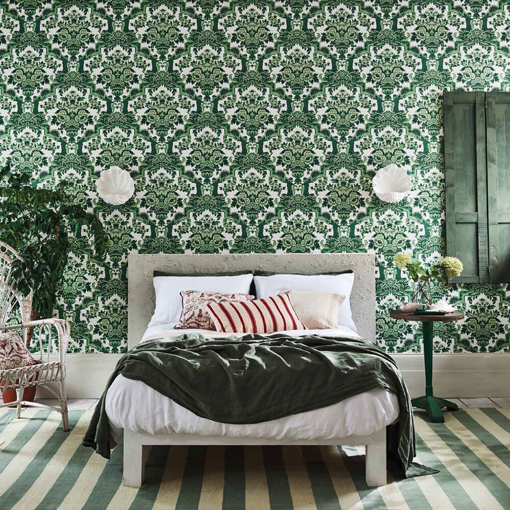 Lola Wallpaper - Forest Greens on White - by Cole & Son