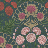 Flamenco Fan Wallpaper - Magenta, Red & Metallic Gilver on Ink - by Cole & Son. Click for more details and a description.