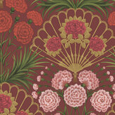 Flamenco Fan Wallpaper - Rose, Bright Rouge & Metallic Gold on Crimson - by Cole & Son. Click for more details and a description.