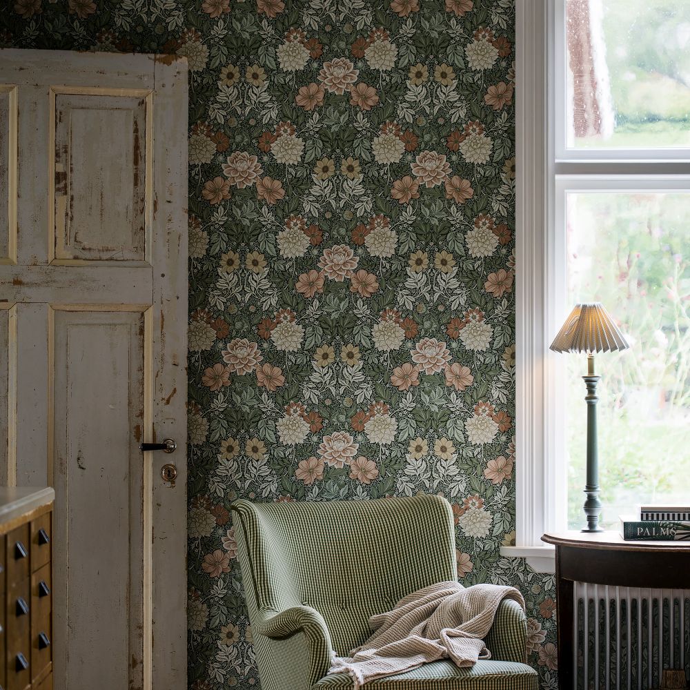 Dahlia Garden Wallpaper - Blush / Green - by Boråstapeter
