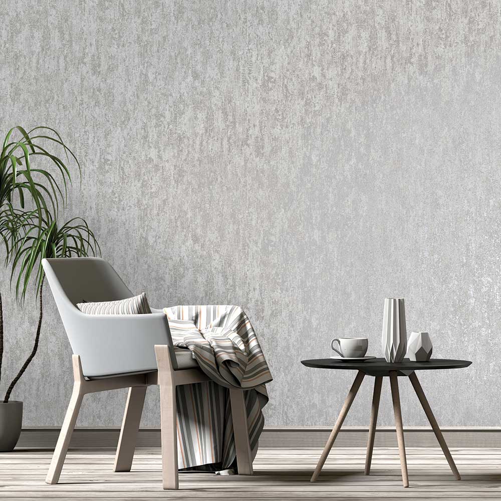 Distressed Metallic Wallpaper - Grey - by Albany