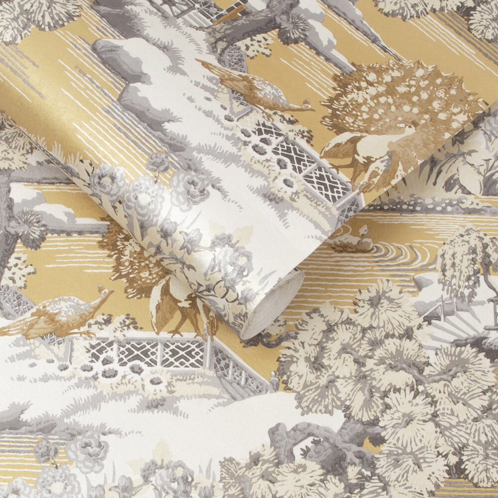 Edo Toile Wallpaper - Mustard - by Graham & Brown