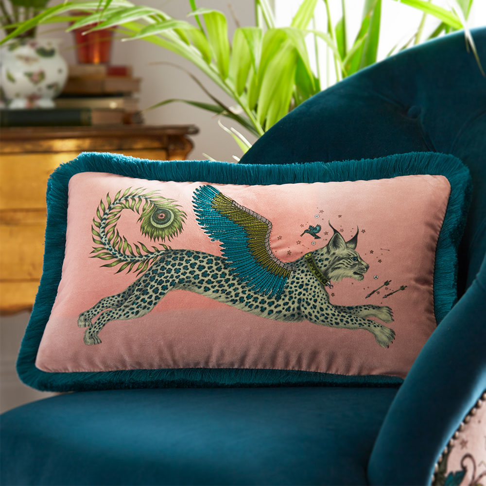 Lynx Rectangle Cushion - Pink - by Emma J Shipley