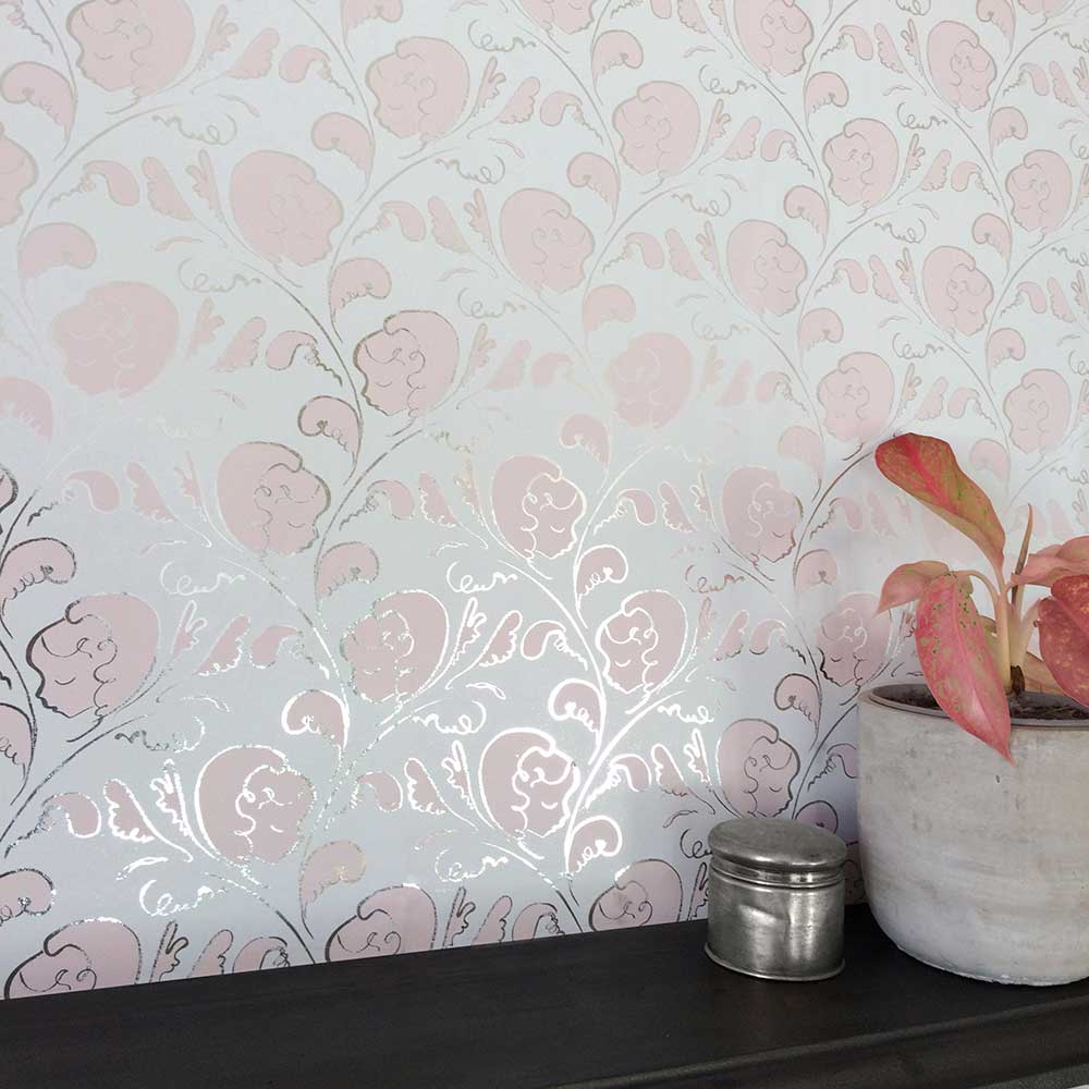 Dream Wallpaper - Silver / Power Pink - by Polly Dunbar Decoration