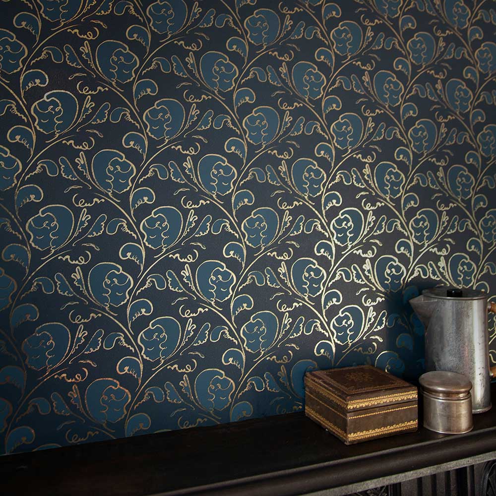 Lilliana by 1838 Wallcoverings  Peacock Blue  Wallpaper  Wallpaper Direct