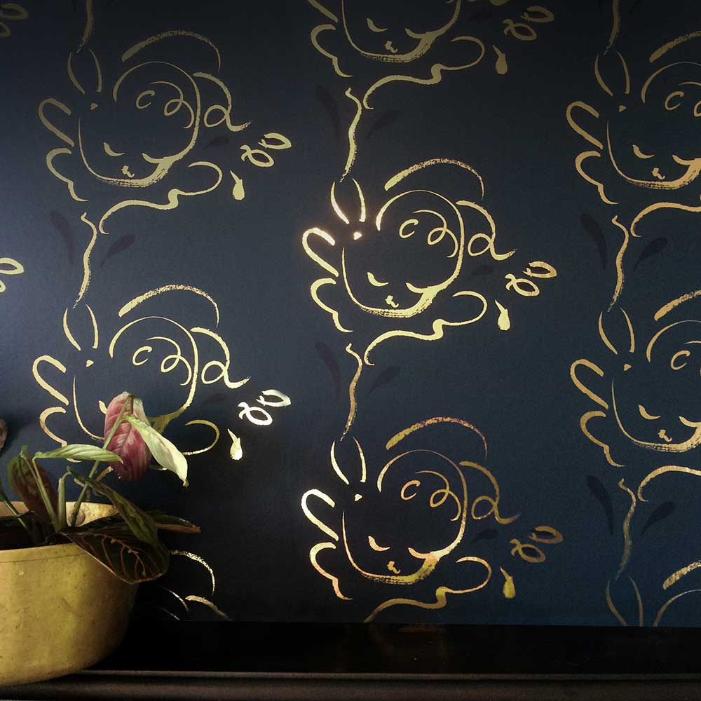 Seraph Wallpaper - Gold / Midnight Blue - by Polly Dunbar Decoration