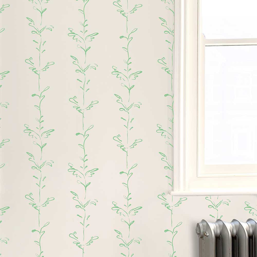 Stem Wallpaper - Green / White - by Polly Dunbar Decoration