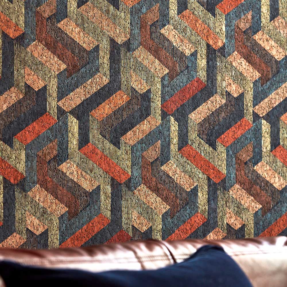 Escheresque by the metre Wallpaper - Copper / Slate - by Harlequin