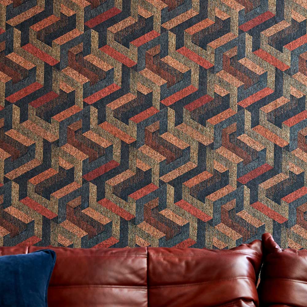 Escheresque by the metre Wallpaper - Copper / Slate - by Harlequin