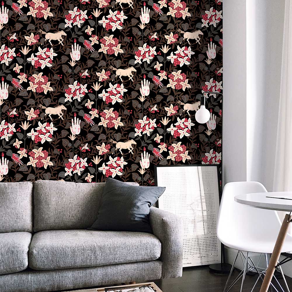 Neo-Flowery Wallpaper - Black - by Coordonne
