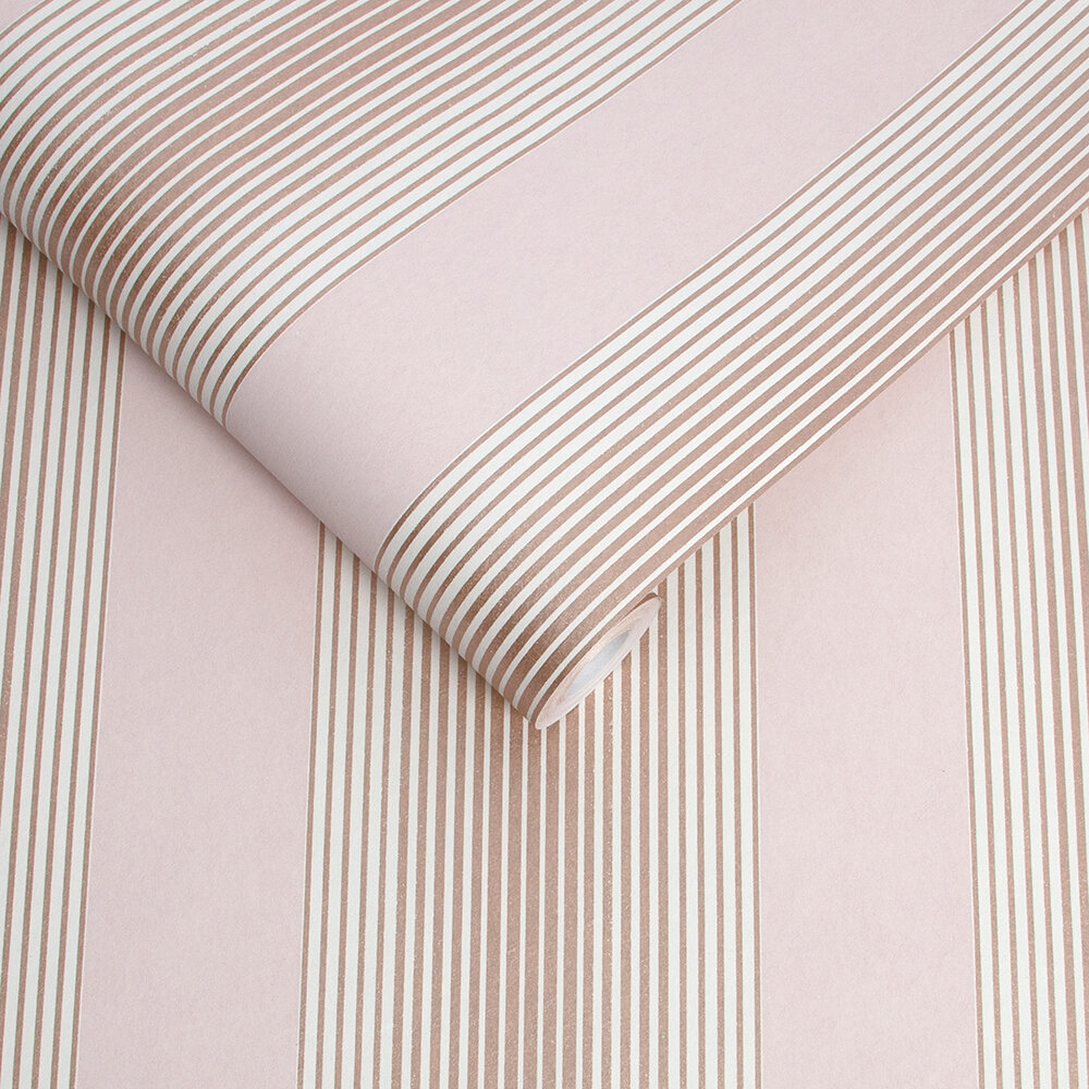 Lagom Stripe Wallpaper - Blush / Rose Gold - by Graham & Brown