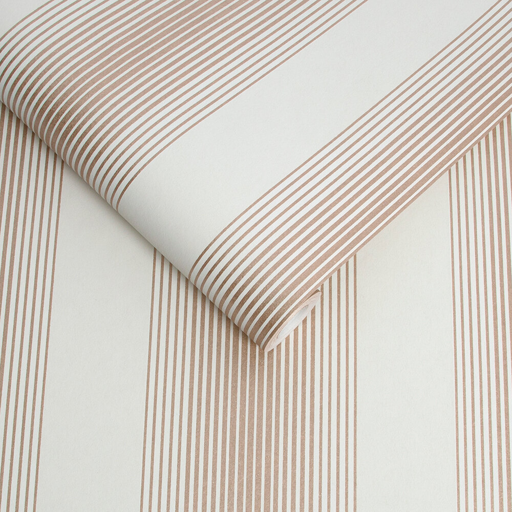 Lagom Stripe Wallpaper - White / Rose Gold - by Graham & Brown