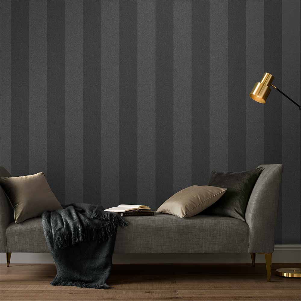 Heritage Stripe Wallpaper - Charcoal - by Graham & Brown