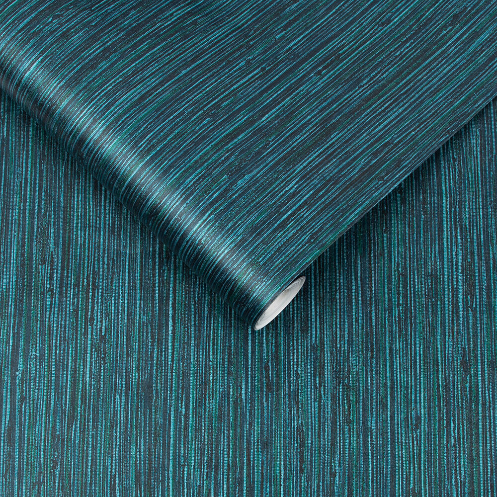 Grasscloth Texture Wallpaper - Teal - by Graham & Brown