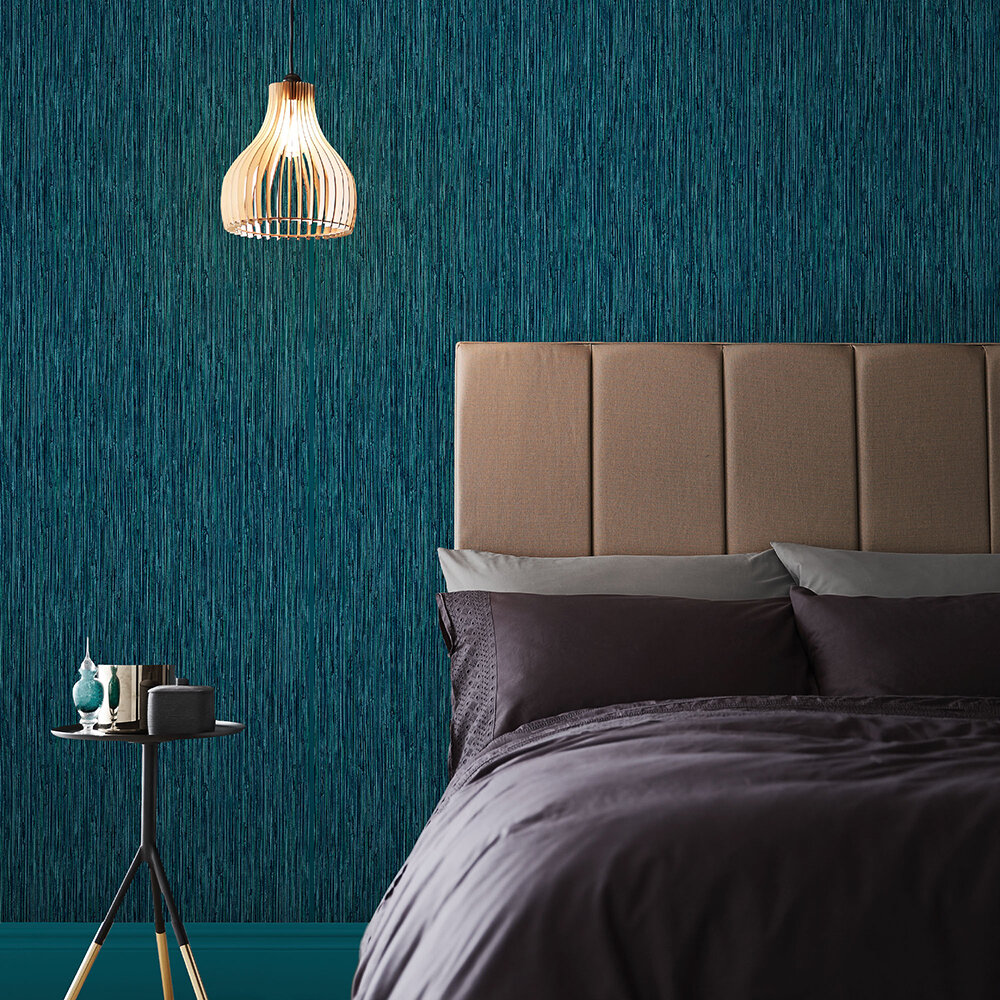 Grasscloth Texture Wallpaper - Teal - by Graham & Brown