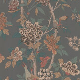 Hydrangea Bird Wallpaper - Charcoal / Sienna - by G P & J Baker. Click for more details and a description.