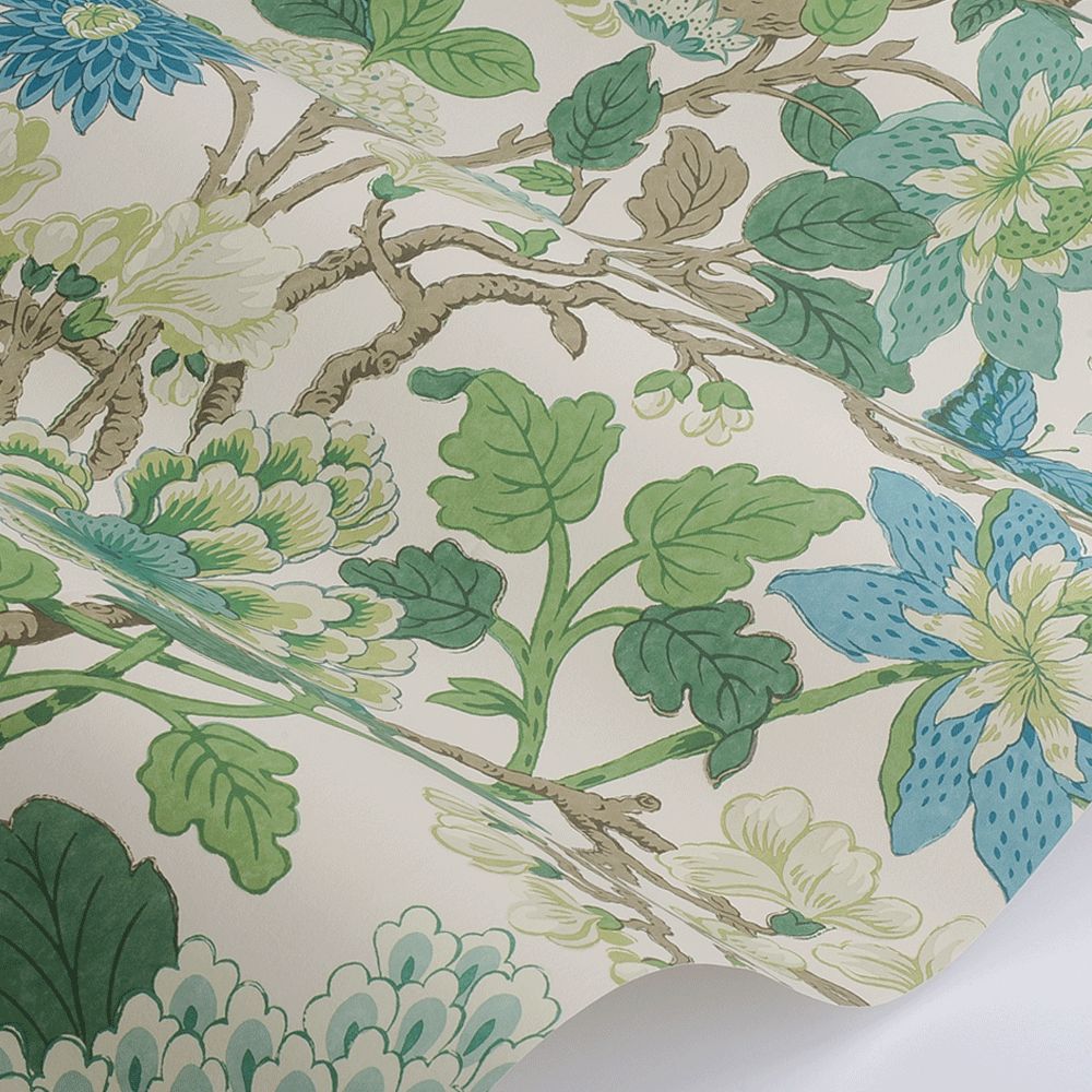 Magnolia Wallpaper - Emerald / Teal - by G P & J Baker