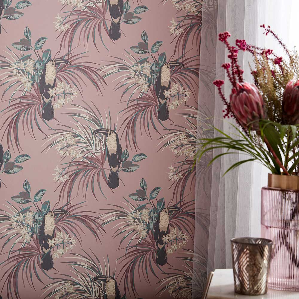 Le Toucan Wallpaper - Rose - by 1838 Wallcoverings