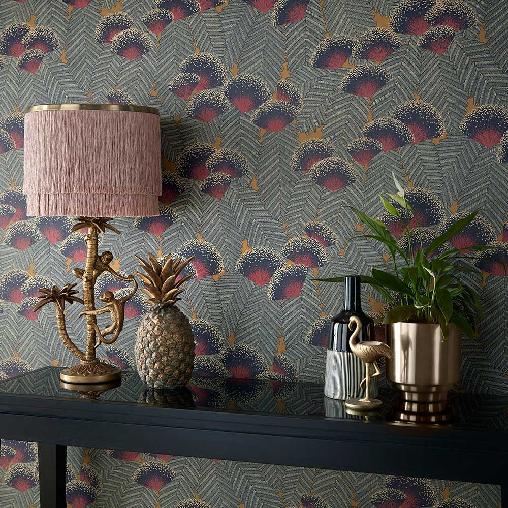 Clarice Wallpaper - Jet - by 1838 Wallcoverings