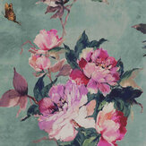 Papier peint Madama Butterfly - Teal - 1838 Wallcoverings. Cliquez pour en savoir plus et lire la description.