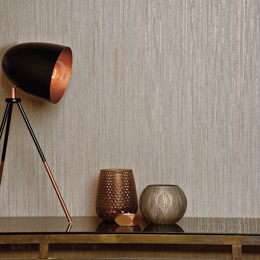 Adeline Wallpaper - Charcoal/ Rose Gold - by Albany