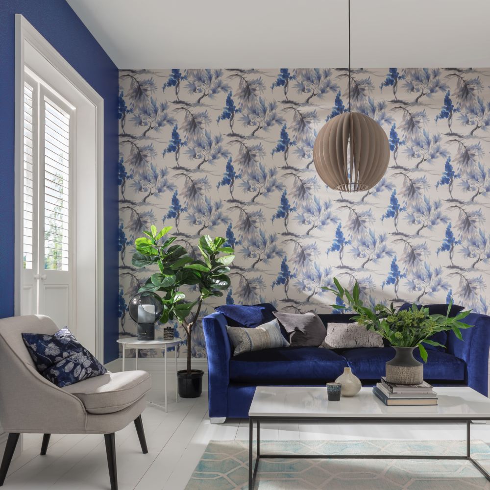Mimosa Wallpaper - Azure - by 1838 Wallcoverings