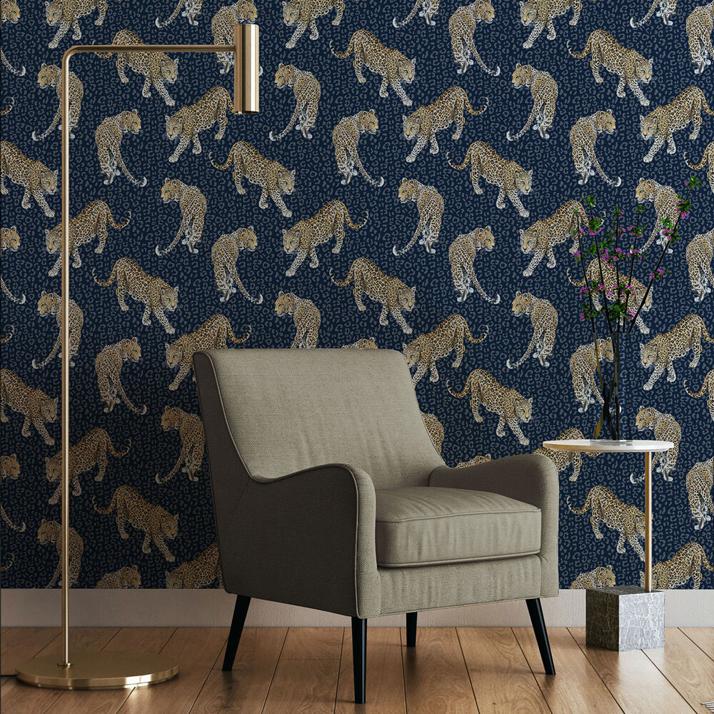 All Over Leopard Wallpaper - Blue - by Graduate Collection