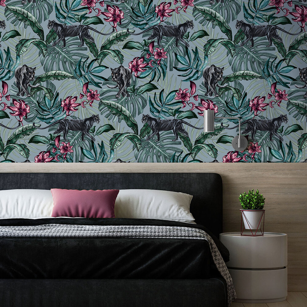 Jungle Panther Wallpaper - Blue - by Graduate Collection