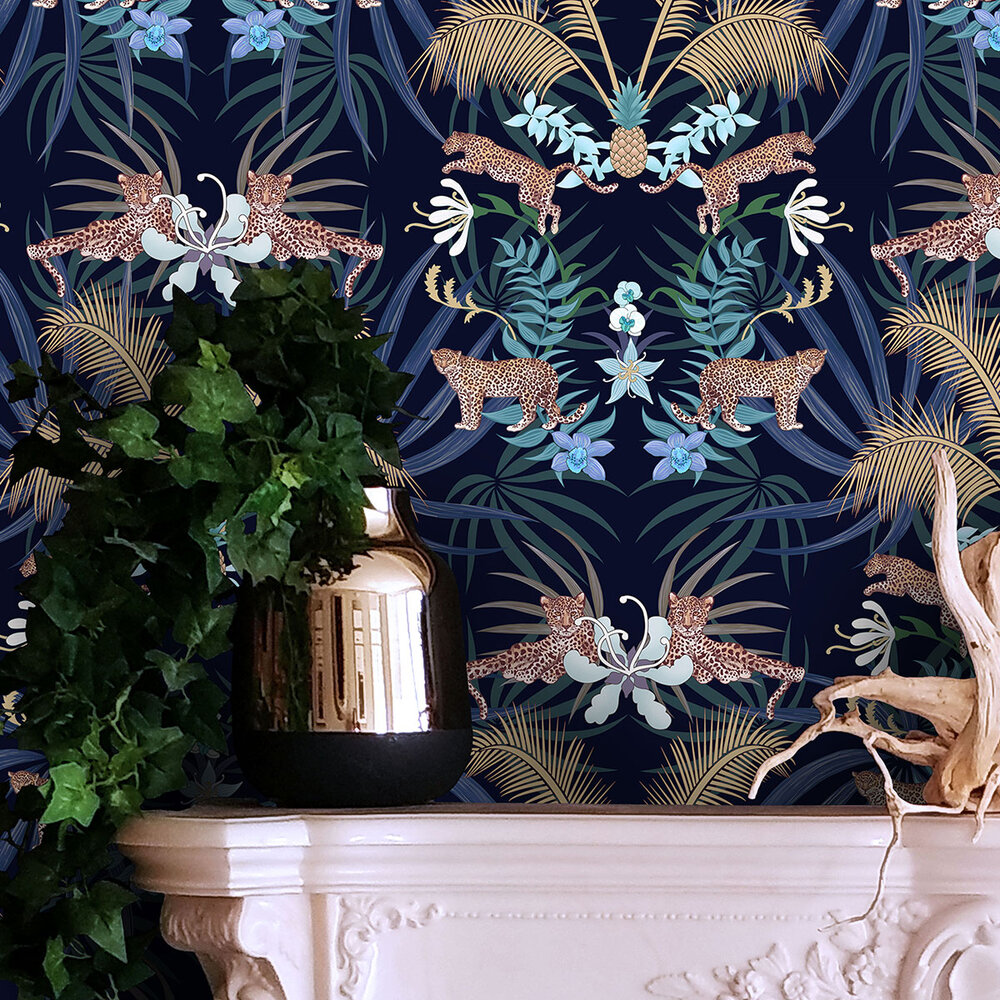 Leopard Luxe Wallpaper - Blue - by Graduate Collection