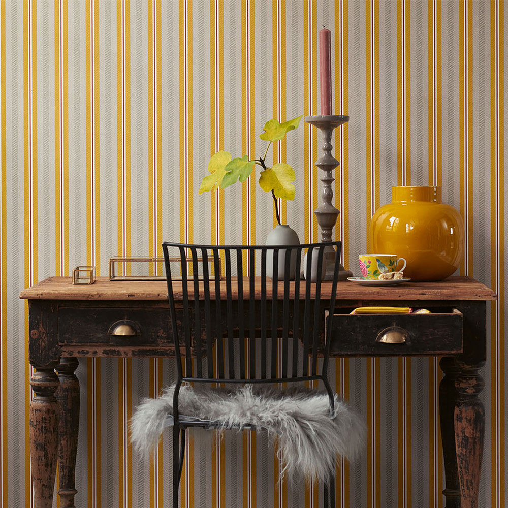 Blurred Lines Wallpaper - Ochre/ Grey - by Eijffinger