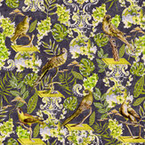 La Voliere Fabric - Anthracite / Green / Yellow - by Mind the Gap. Click for more details and a description.