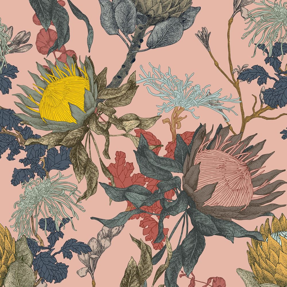 Proteas Dream Wallpaper - Pink - by 17 Patterns