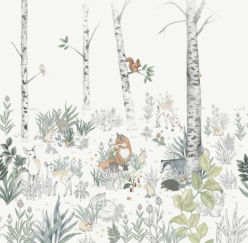 Magic Forest Mural - White - by Boråstapeter