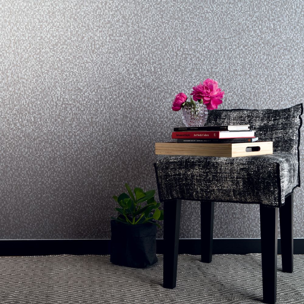Metallic Tiles Wallpaper - Charcoal - by Galerie