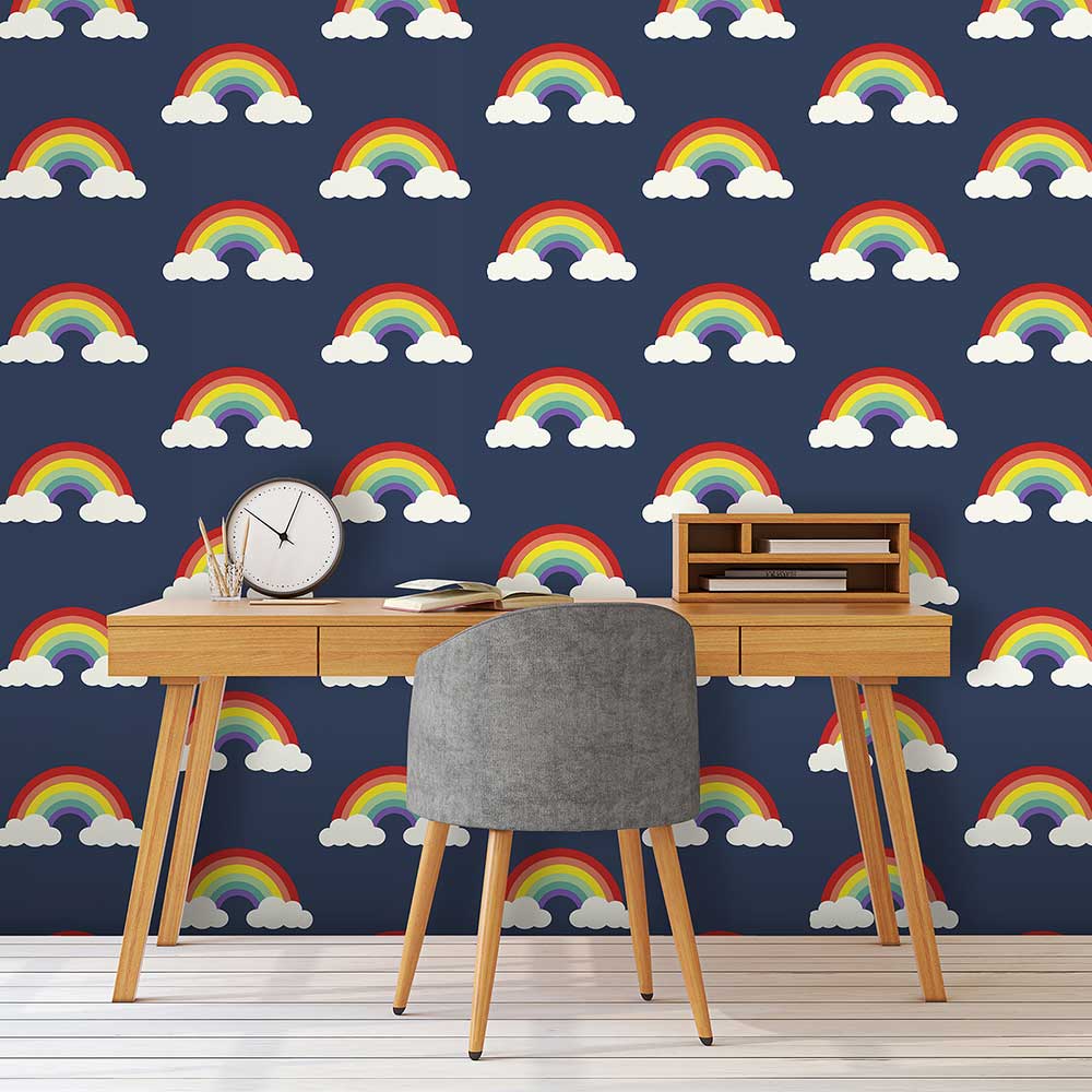 Retro Rainbow Wallpaper - Navy - by Albany