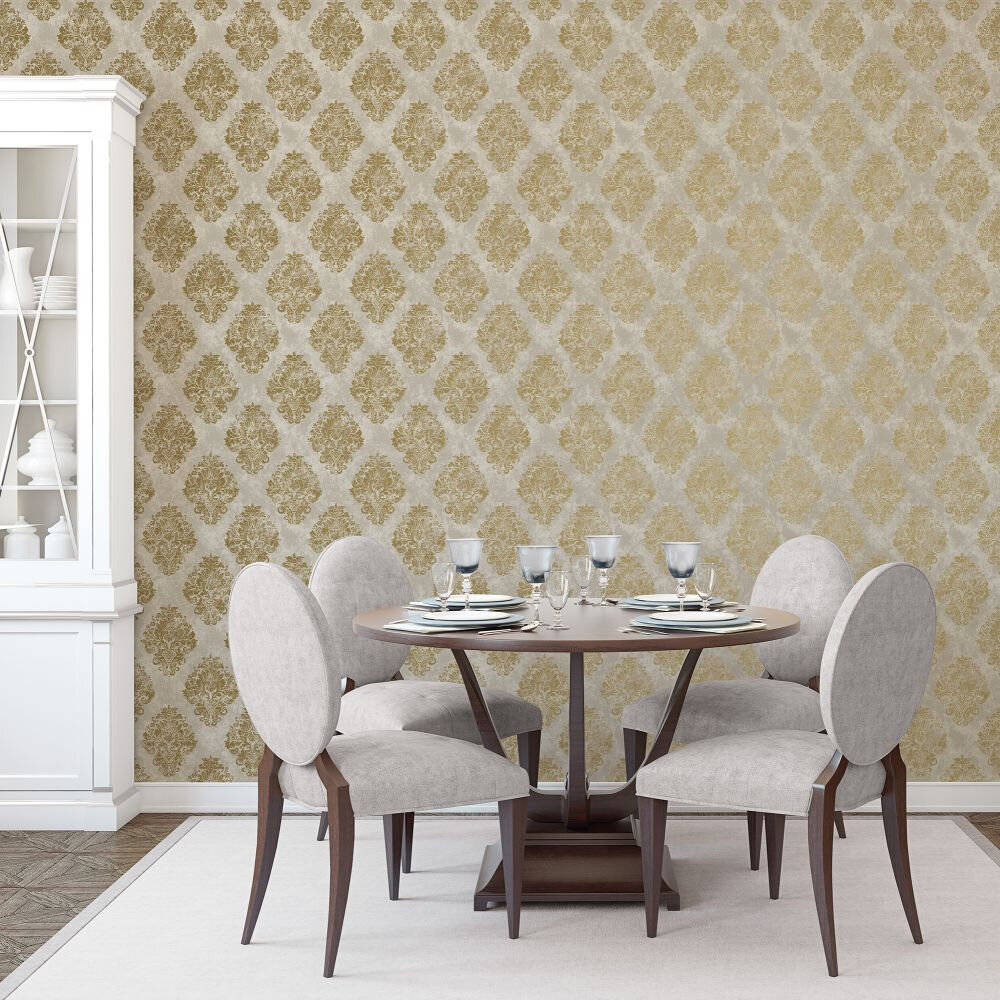 Damask Wallpaper - Gold - by Galerie