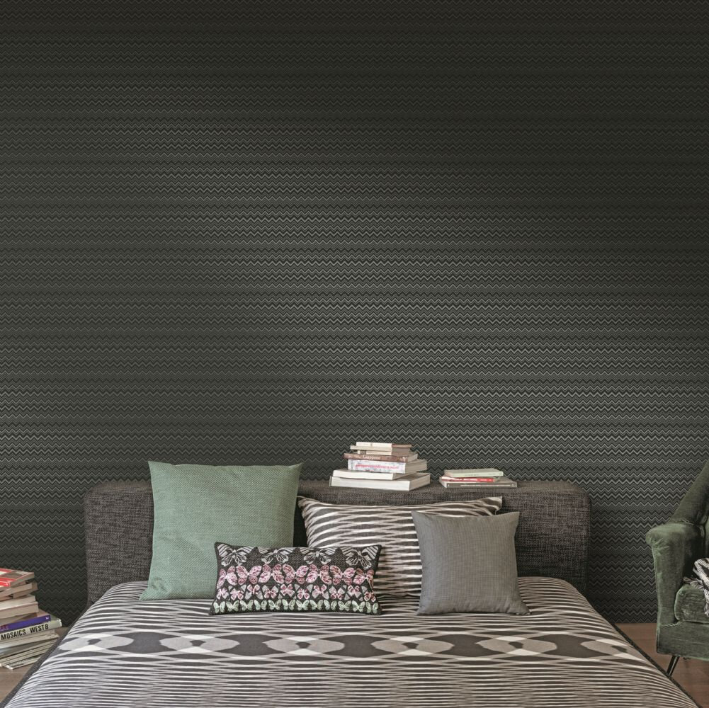 Zig Zag  Wallpaper - Black - by Missoni Home