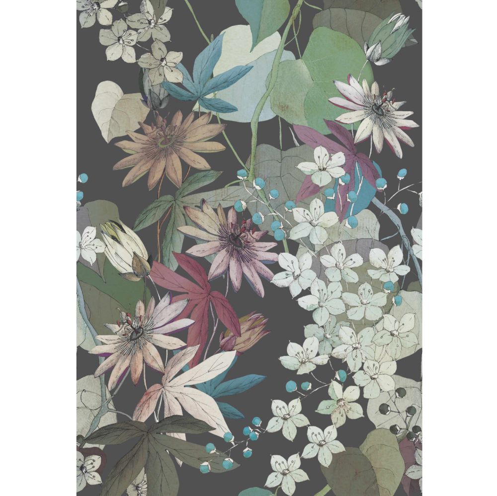 Clematis Mural - Ebony - by 1838 Wallcoverings