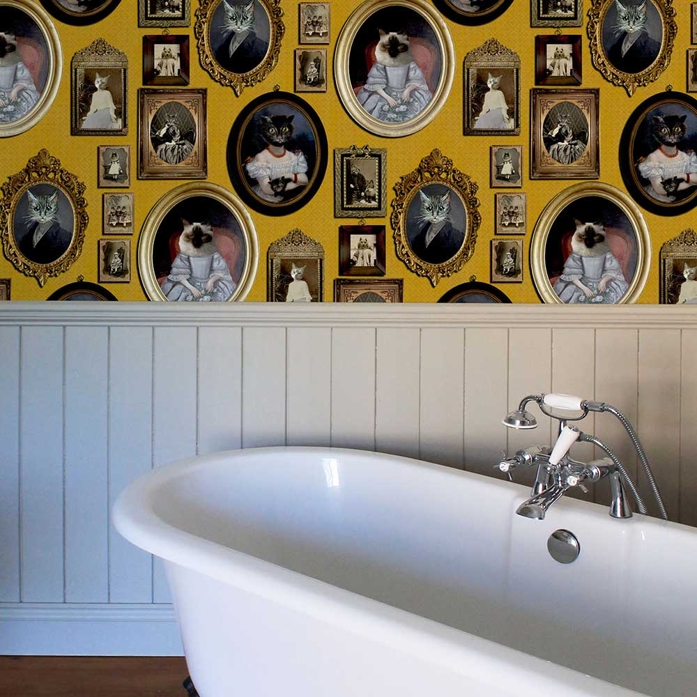 A Cavalcade of Cats Wallpaper - Mustard - by Graduate Collection