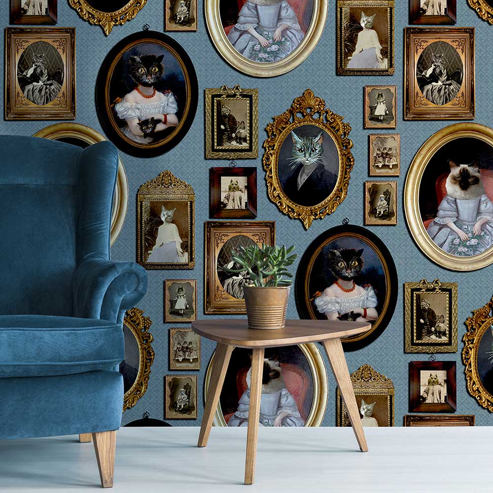 A Cavalcade of Cats Wallpaper - Blue - by Graduate Collection