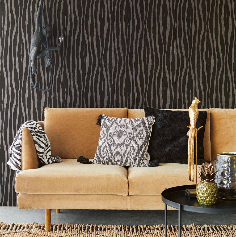 Zebra Stripe Wallpaper - Charcoal - by Eijffinger