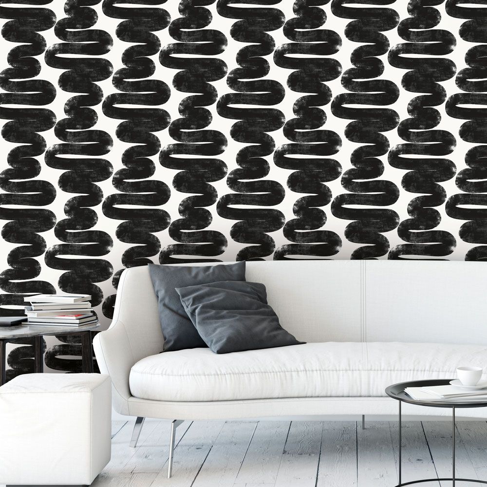 Wiggle Room Wallpaper - Black / White - by Tempaper