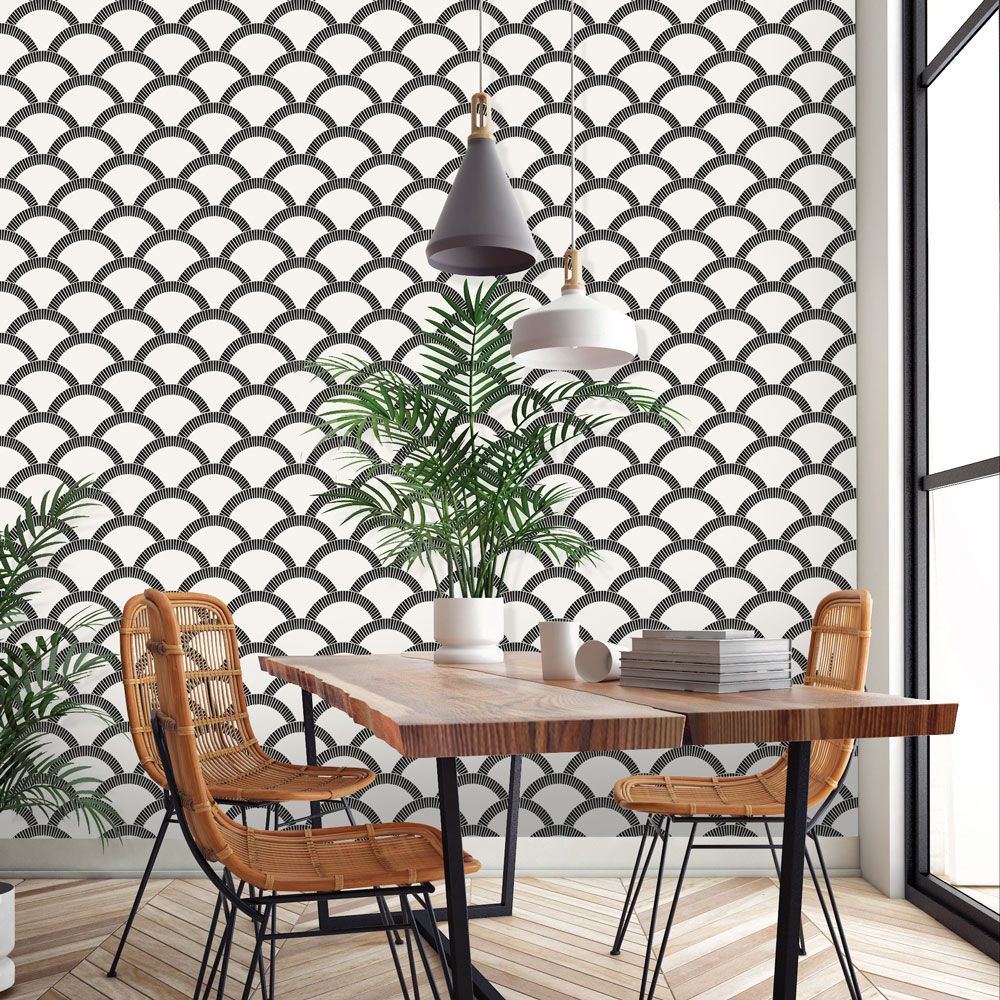 Mosaic Scallop Wallpaper - Black / Cream - by Tempaper