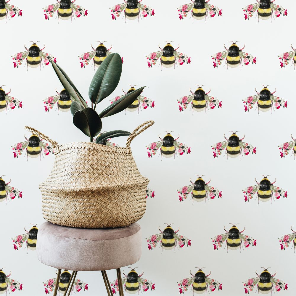 Single Bee Wallpaper - White - by Lola Design