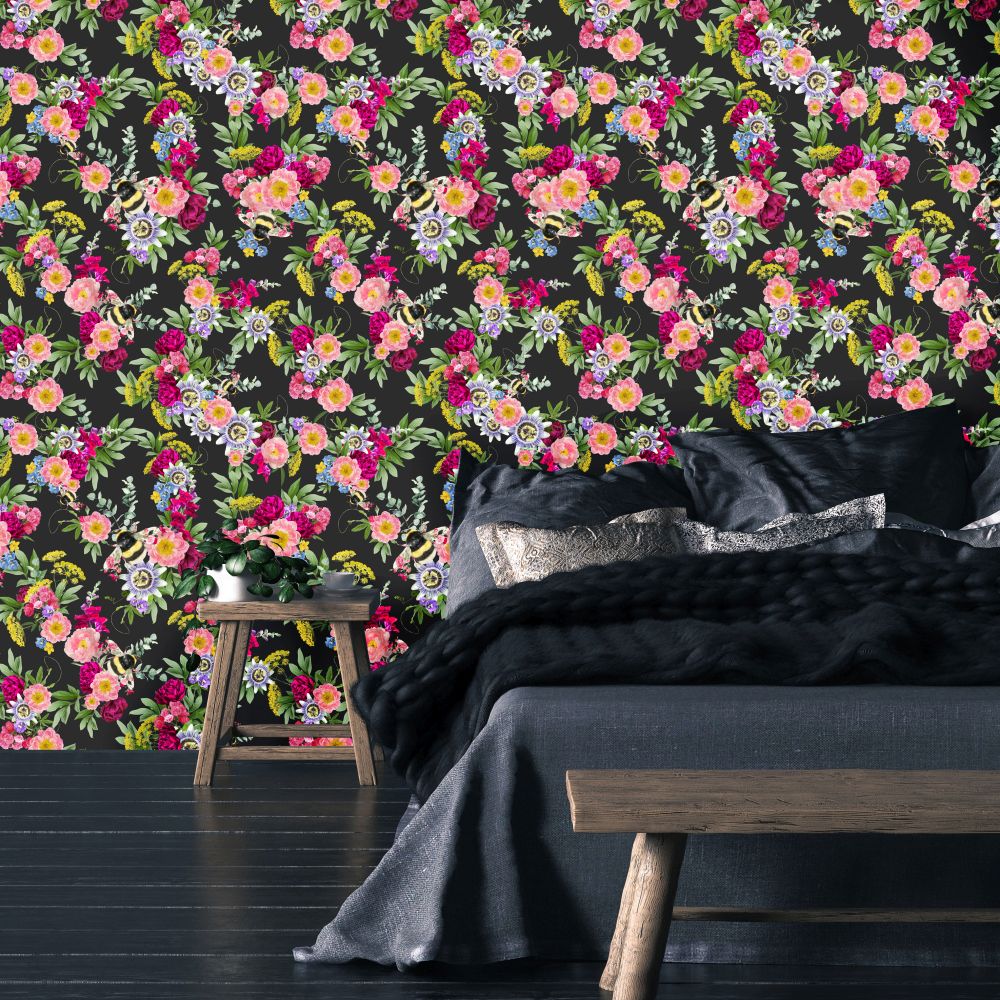 Mixed Bee Wallpaper - Black - by Lola Design