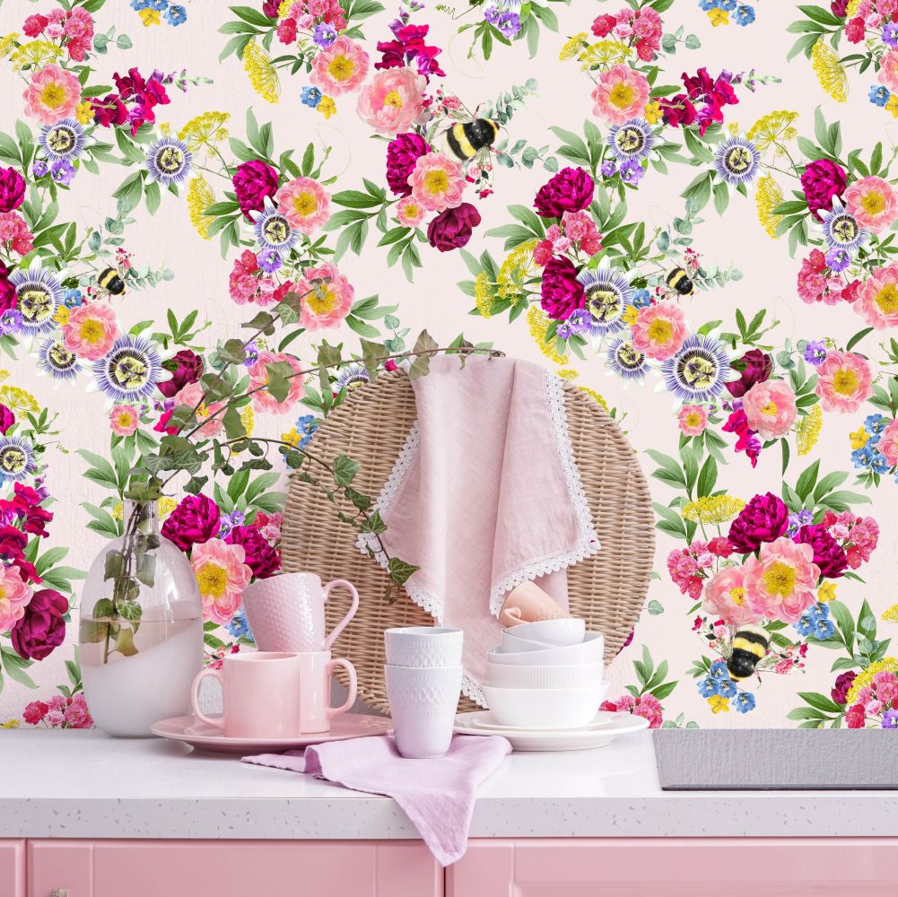 Mixed Bee Wallpaper - Pink - by Lola Design