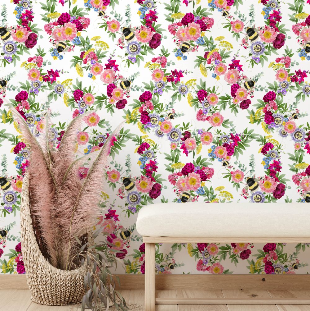 Mixed Bee Wallpaper - White - by Lola Design