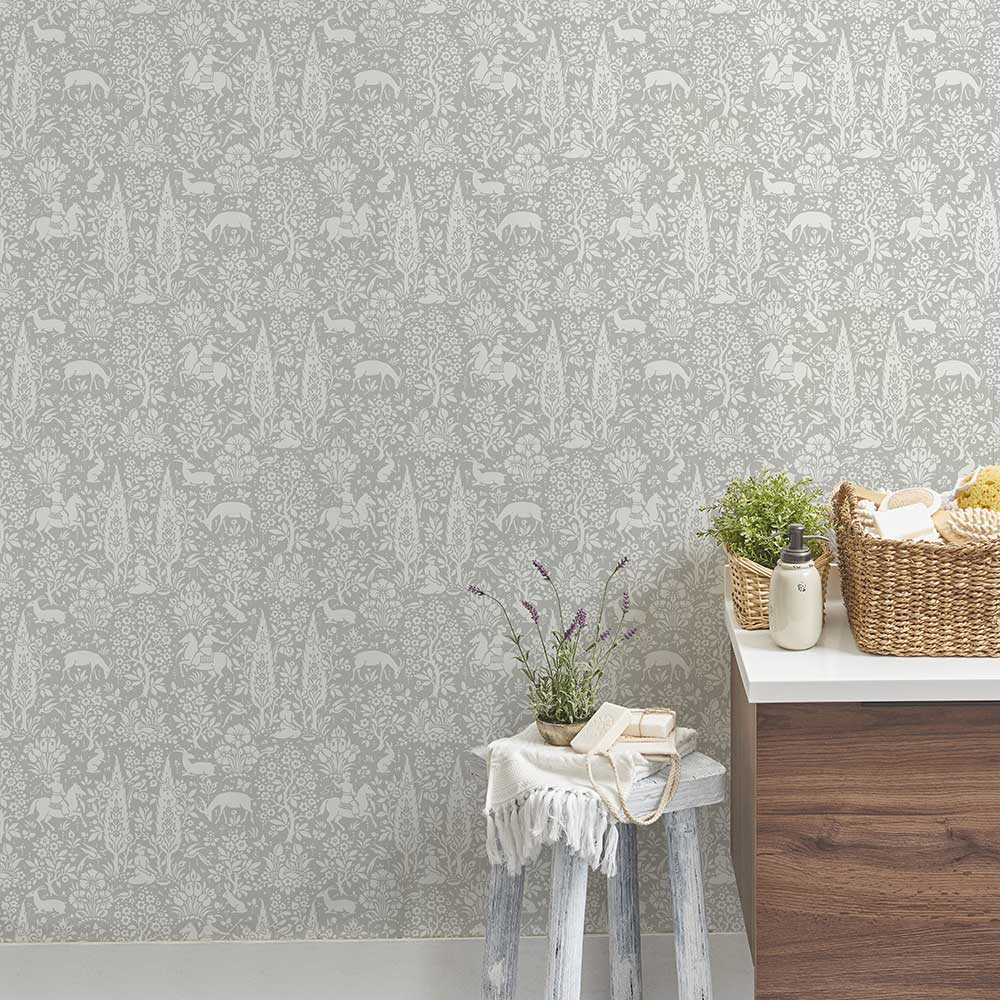 Woodland Wallpaper - Grey - by Crown