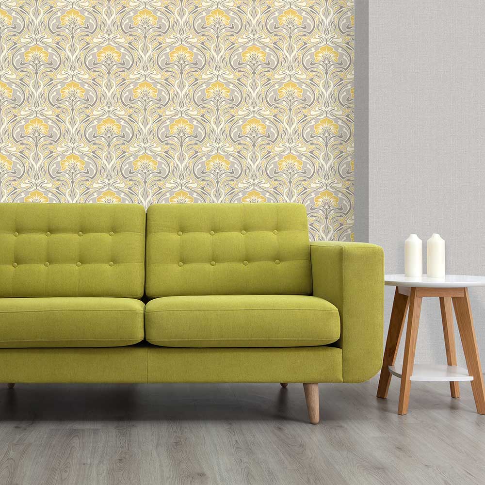 Flora Nouveau Wallpaper - Yellow - by Crown