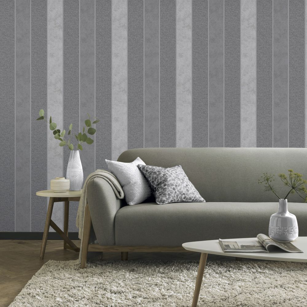Calico Stripe Wallpaper - Gunmetal - by Arthouse